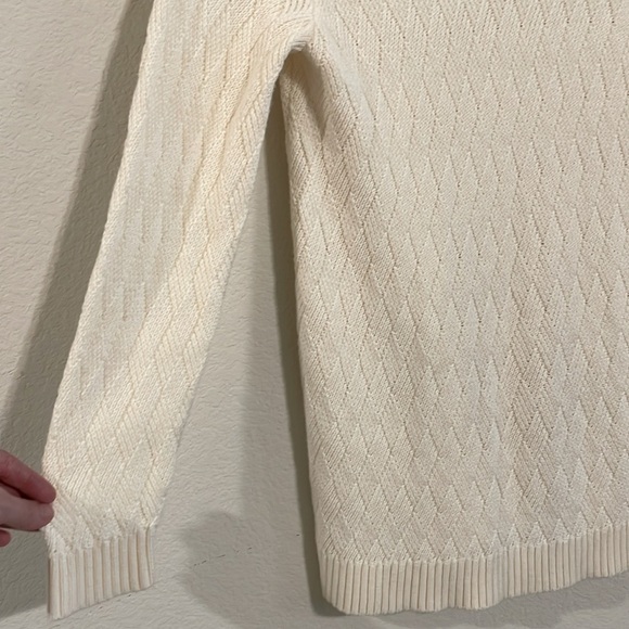 Charter Club Women Sweater Large White Cotton Longline Coastal Grandma Preppy - Picture 6 of 13